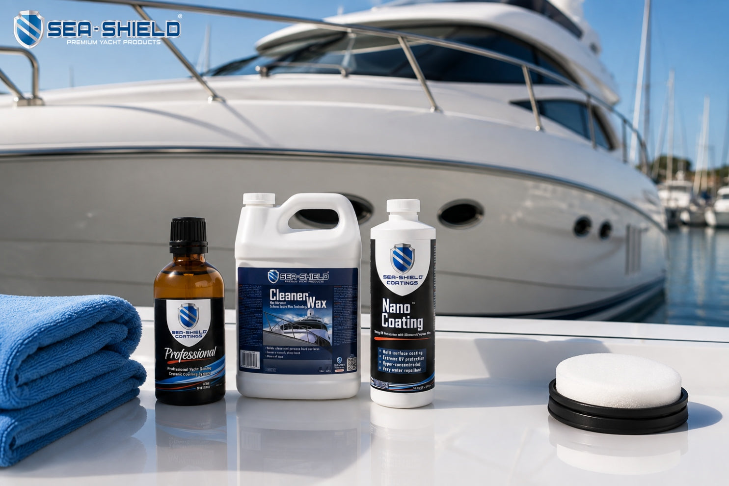 Comparison of nano coating, boat wax, and ceramic coating applied on a fiberglass boat for long-lasting protection and shine